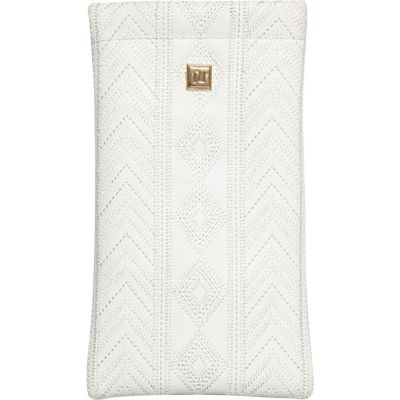 White embroidered snap sunglasses case